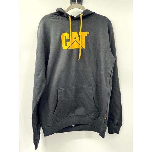 Caterpillar Black Men XL Hoodie CAT Construction‎ Sweatshirt Outer Work Wear - Picture 1 of 5